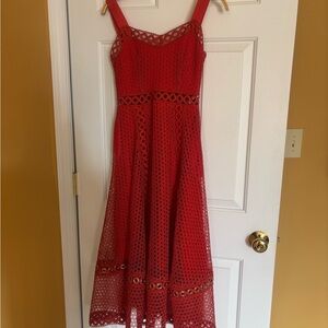 Maje orange Eyelet Lace Midi Dress with Grommet Trim